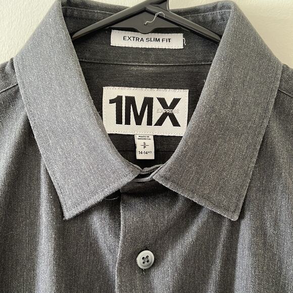 Express 1MX Extra Slim Fit Gray Dress Shirt Small Button Up Stretch - Picture 4 of 7